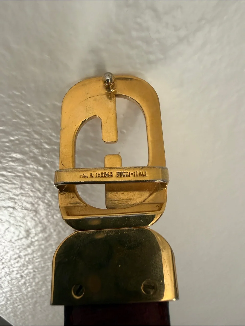 Vintage Gucci Navy Leather Belt Gold GG Logo Buckle Italy Unisex